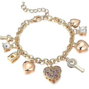 14k Gold Plated Rainbow Puff Heart Charm Bracelet